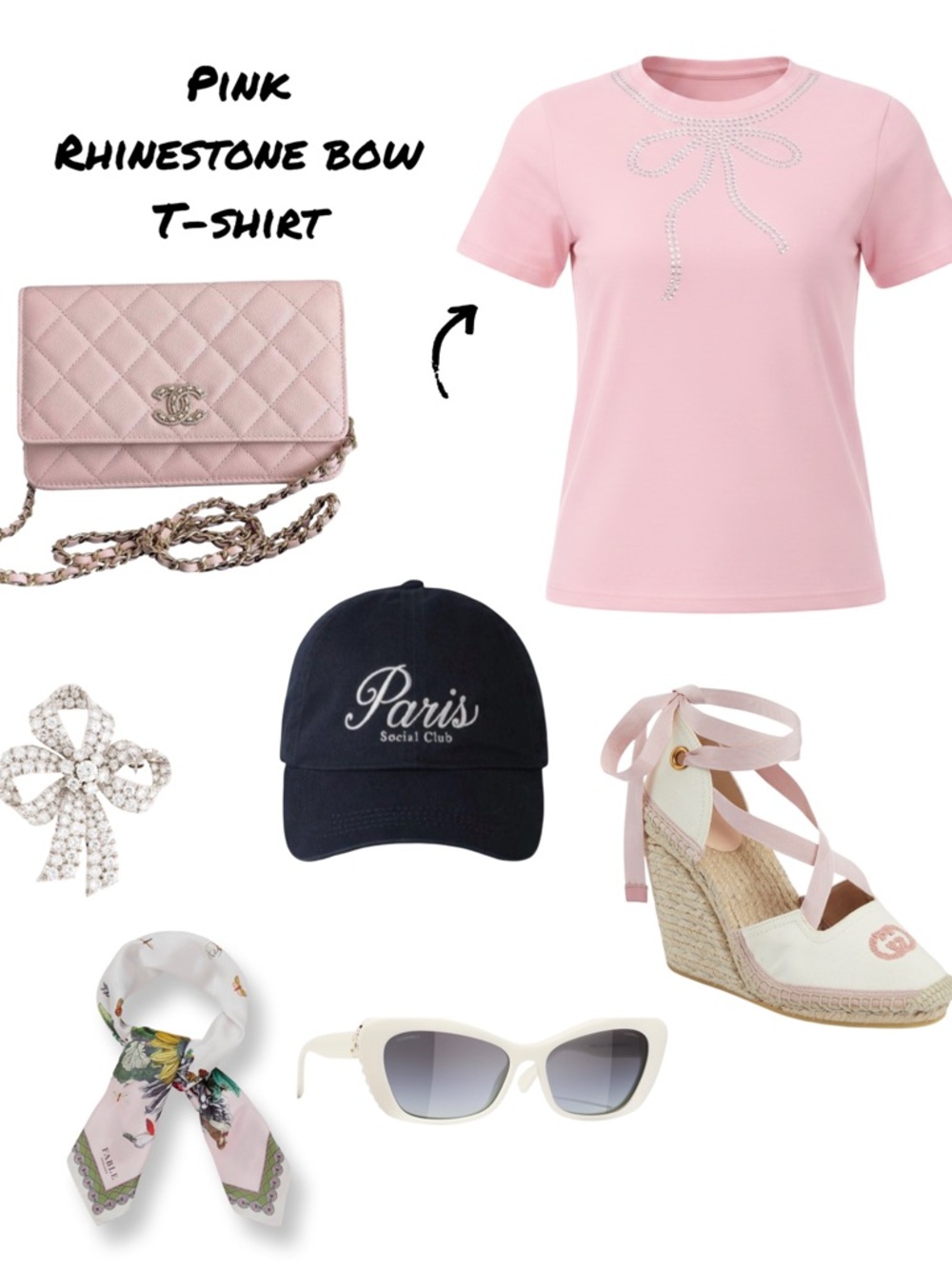 CECE Pink Bow Rhinestone T-Shirt